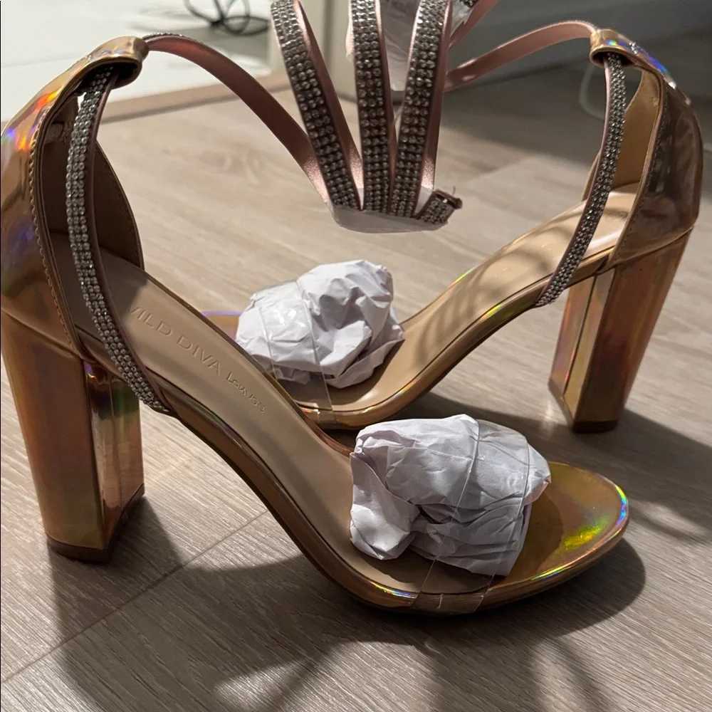 Rose Gold Rhinestone Wrap-Up Heels NEW 🏷️